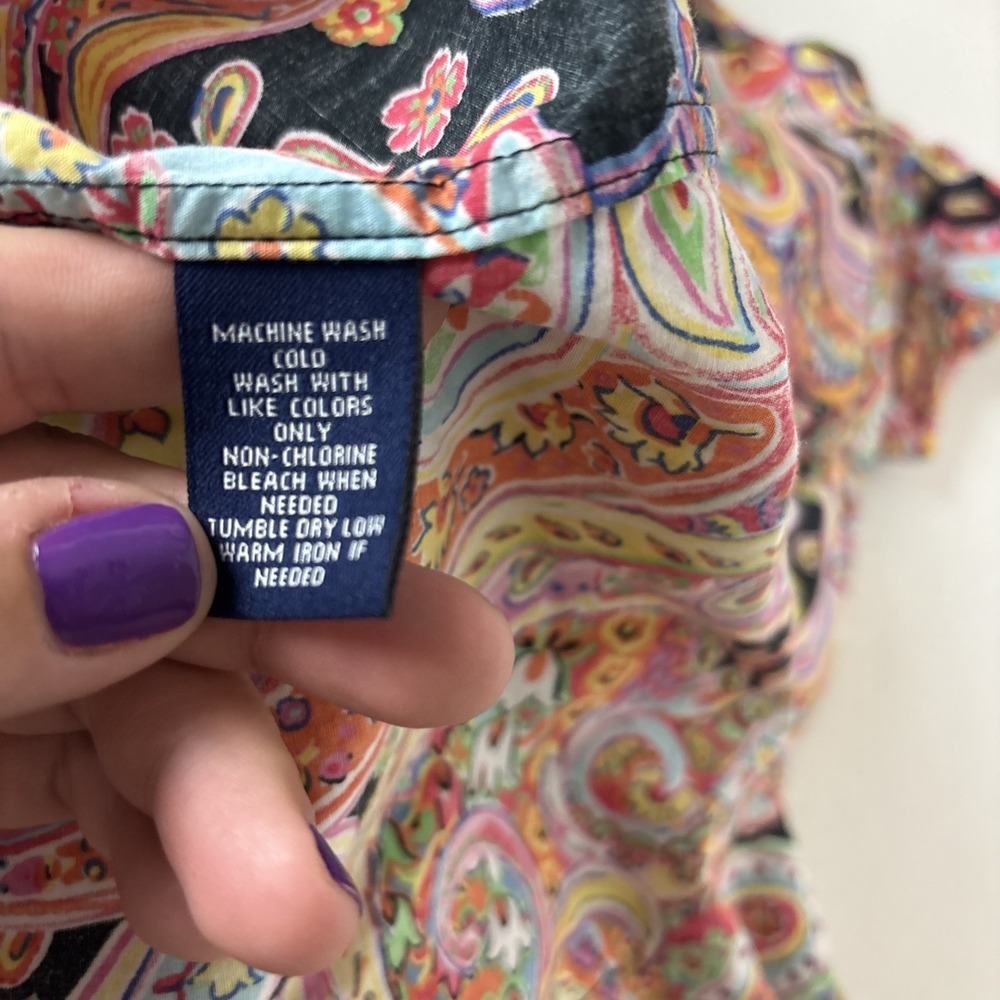 Chaps Shirt Womens 2X Colorful Paisley 100% Cotton Long Sleeve Button up top - Picture 11 of 11